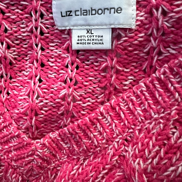 LIZ CLAIBORNE CABLE KNIT V NECK SWEATER SIZE XL COTTON BLEND EUC PINK/WHITE - Picture 7 of 8